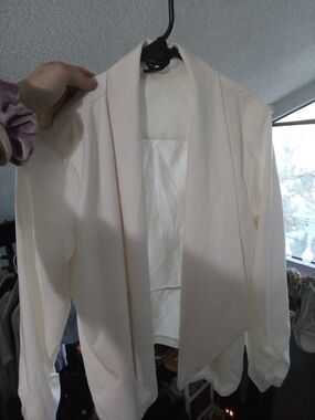 Chocolate USA- White Silk Open-Front Draped Blazer